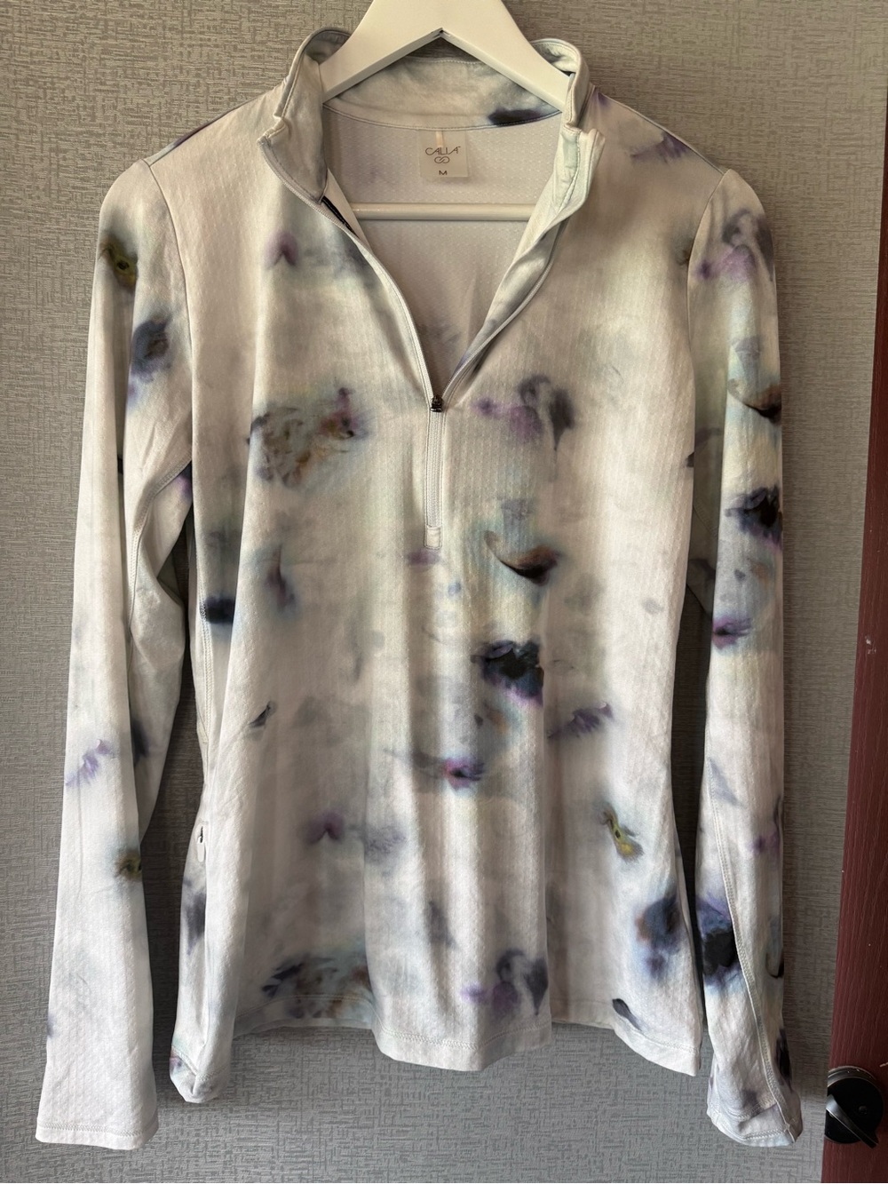 Calia White Pullover with Purple & Blue Tie-Dye Accents